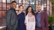 Amanda (Mishael Morgan) is back with Nate (Sean Dominic), Lily (Christel Khalil), and Devon (Bryton James) on The Young and the Restless | Image: JPI